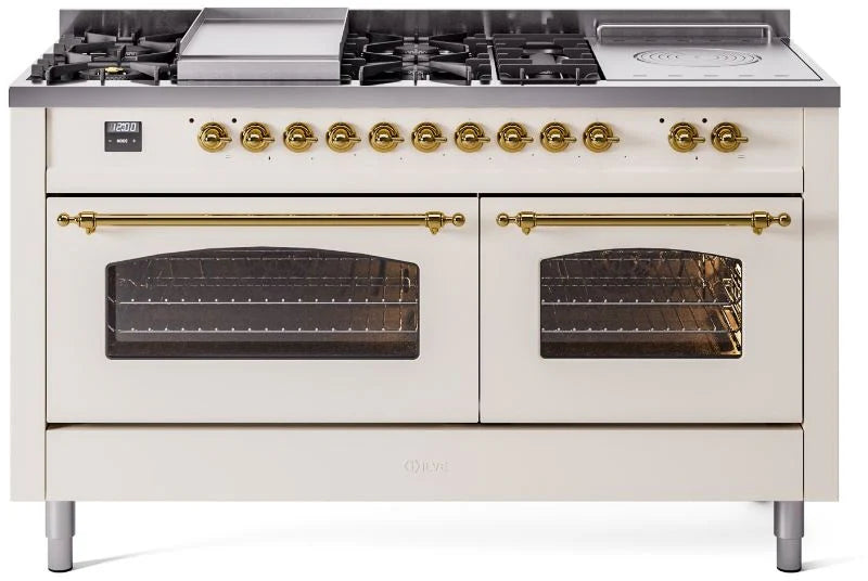 60 Dual Fuel Propane Gas Range Antique White Brass Trim B88450