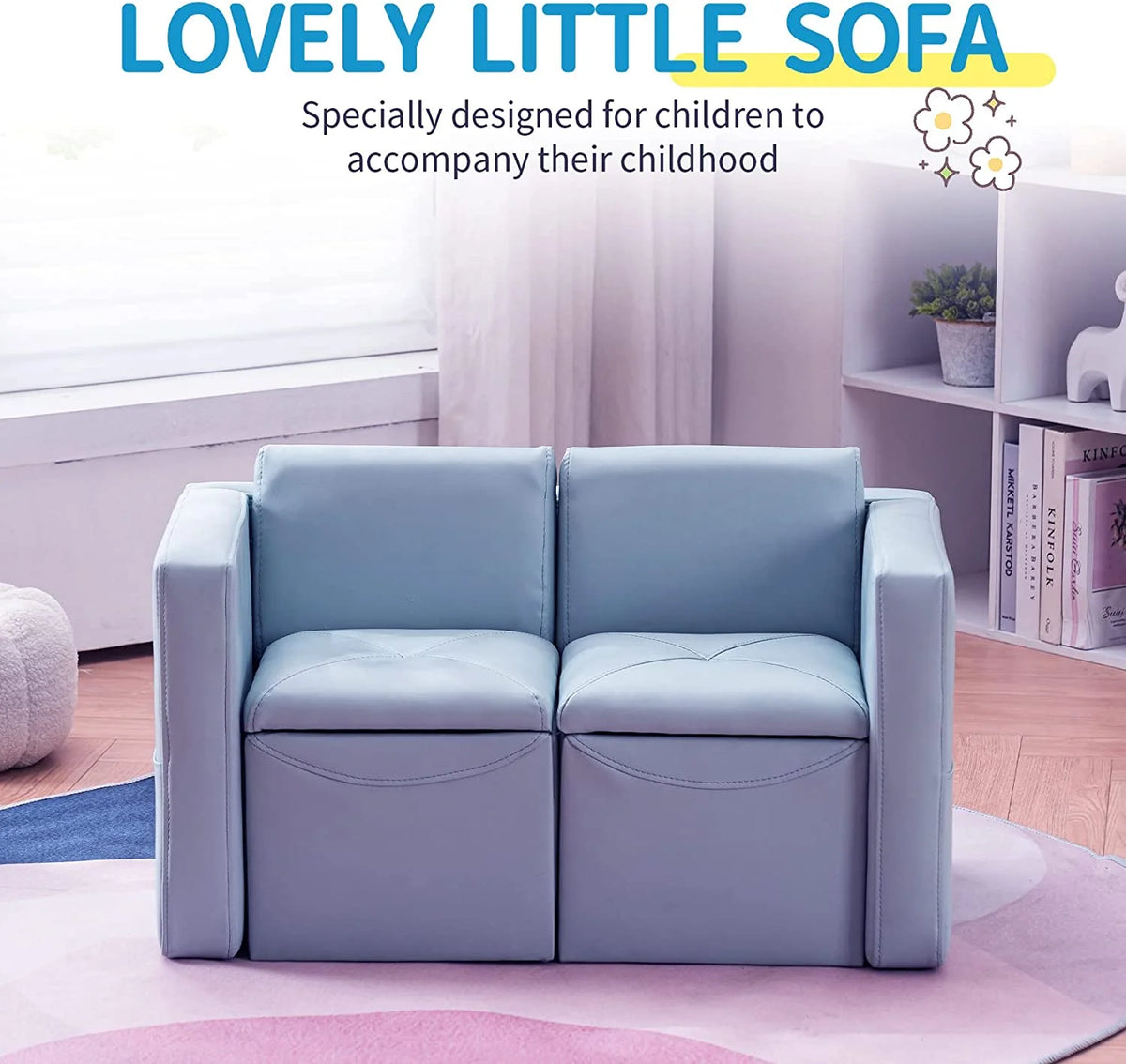 Kids 2-in-1 Sofa Convert to Table & 2 Chairs with Storage Box R14997