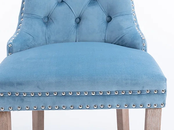 Velvet Bar Stools Set of 2, 27" Seat Height, Tufted Back, Wood Frame, Light Blue F7491