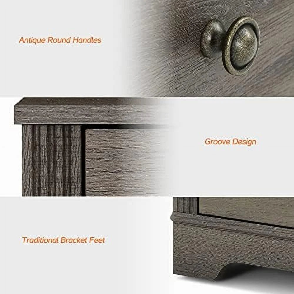 Dark Antique Brown Wood Nightstand with Charging Station and 2 Sliding Drawers Q90198