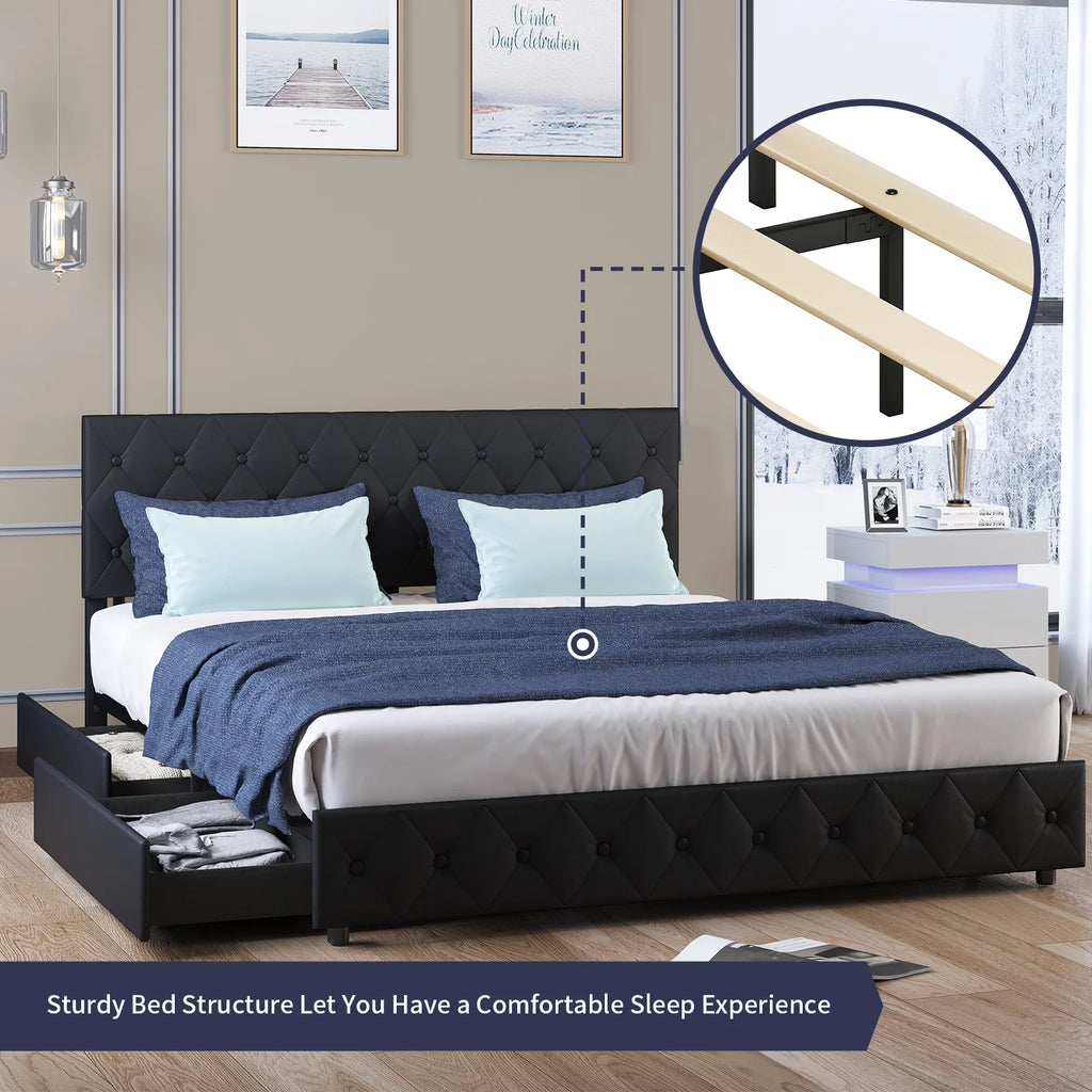 Black King Storage Bed Frame with 4 Drawers P781