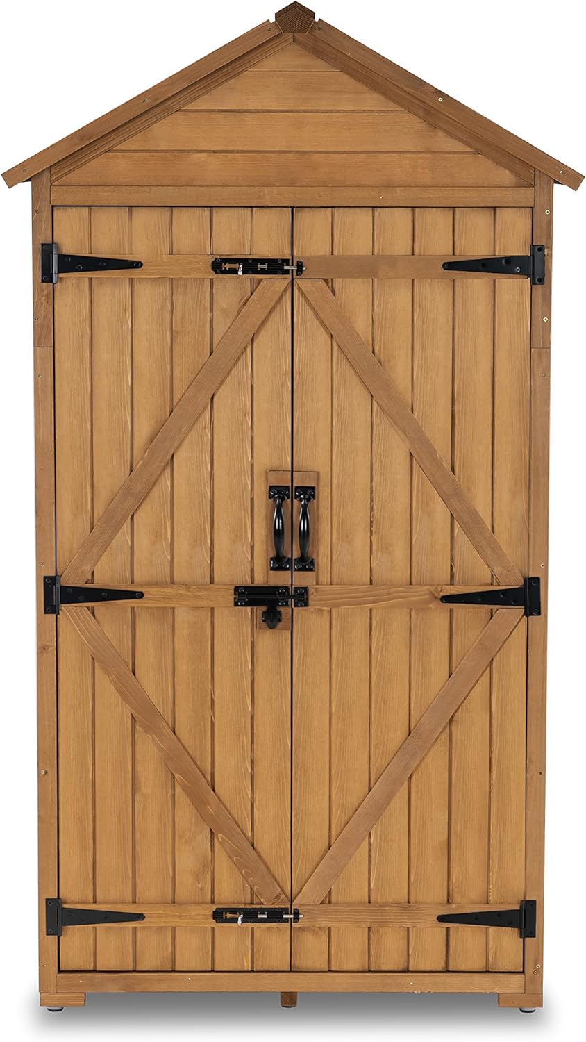 Outdoor Wood Storage Cabinet with Shelves and Latch E674