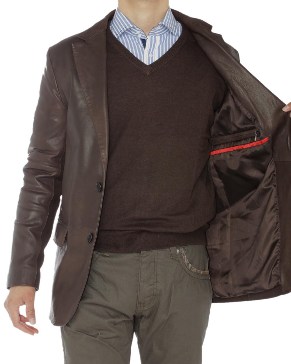 Brown Lambskin Leather Blazer Jacket X30887