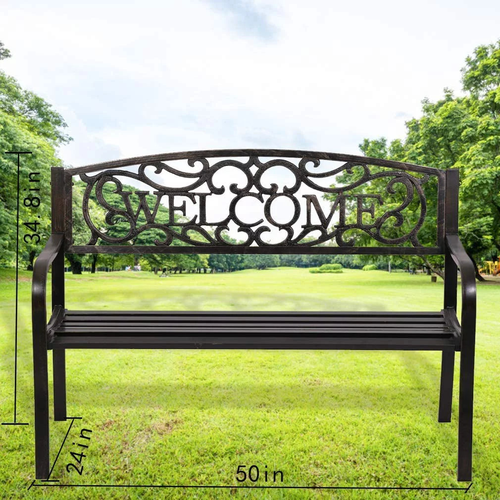 50" Metal Patio Garden Bench with Armrests V668165