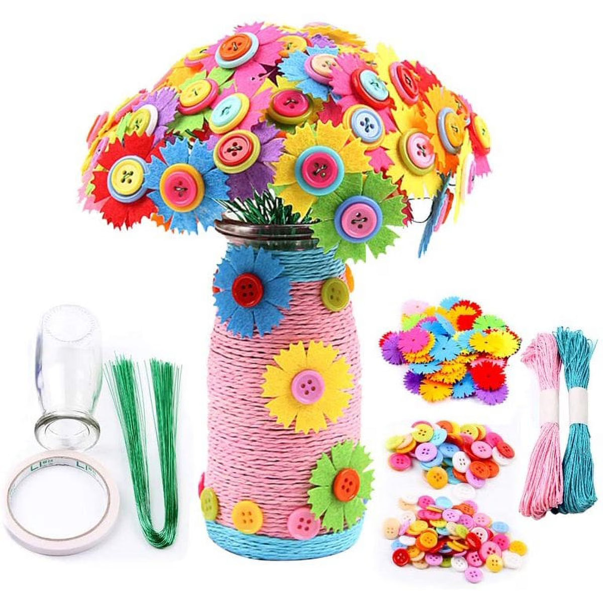 Flower Craft Kit for Kids with Buttons and Felt Vase Arts Toy H2375