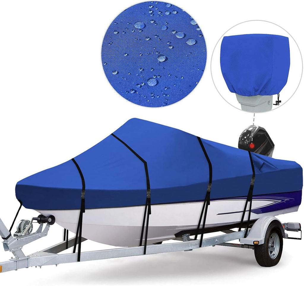 Gray Waterproof 800D Polyester Full Size Boat Cover with Motor Cover G383