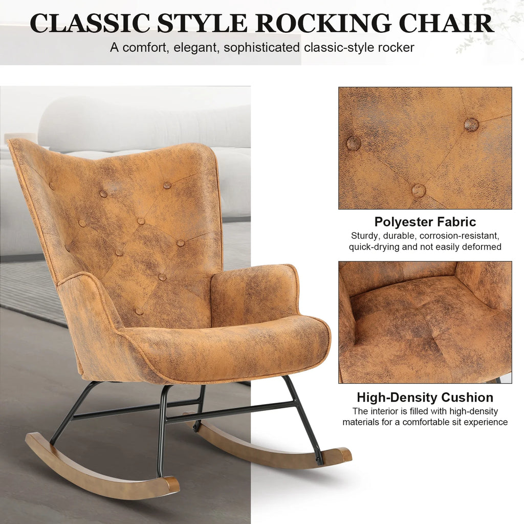 Brown Polyester Rocking Chair with Wooden Base O951294