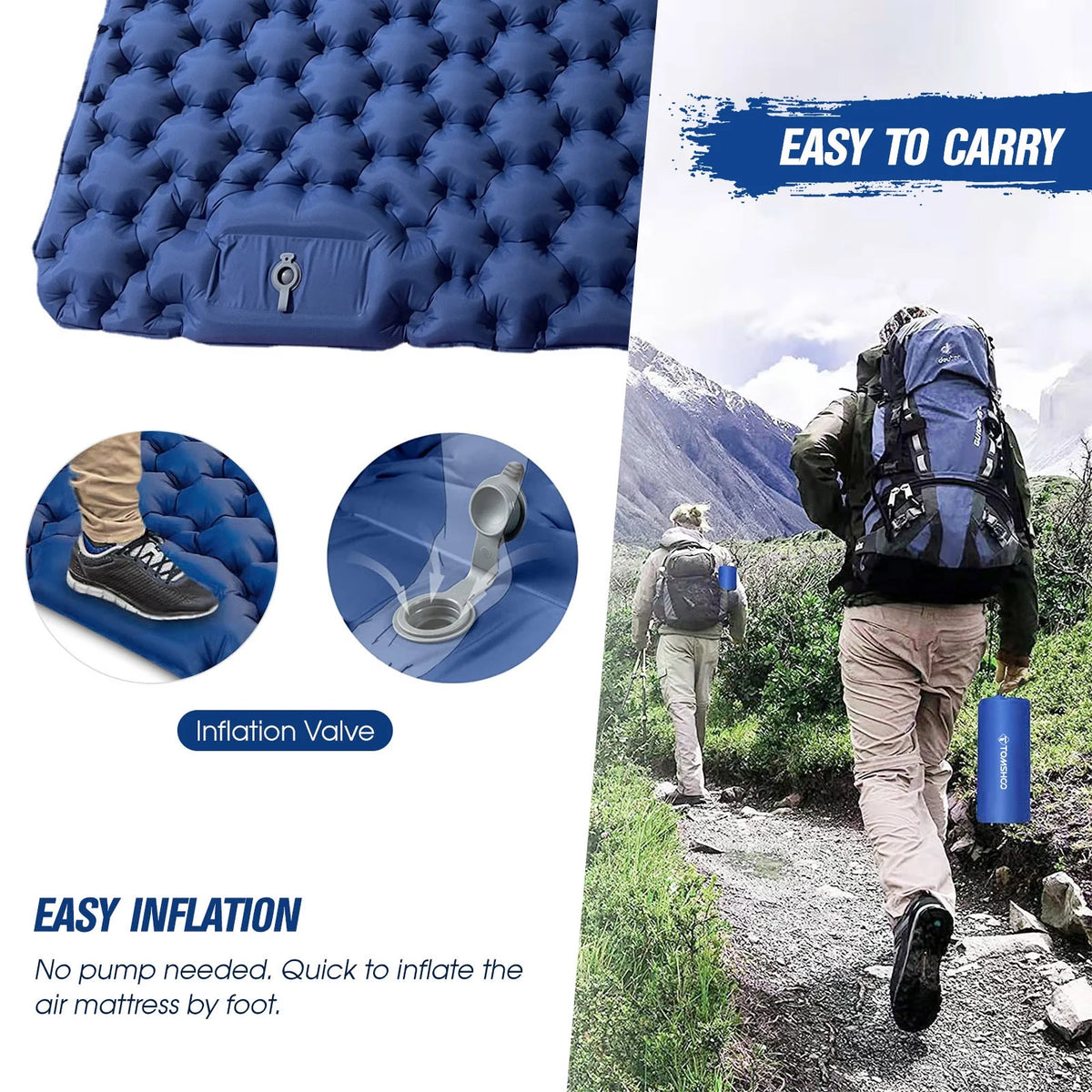 2 Person Waterproof Camping Mat with Air Pillow D5053