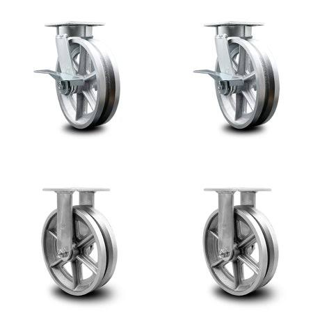 8 inch Kingpinless V Groove Semi Steel Wheel Swivel Caster Set 2 Swivel 2 Rigid I894574