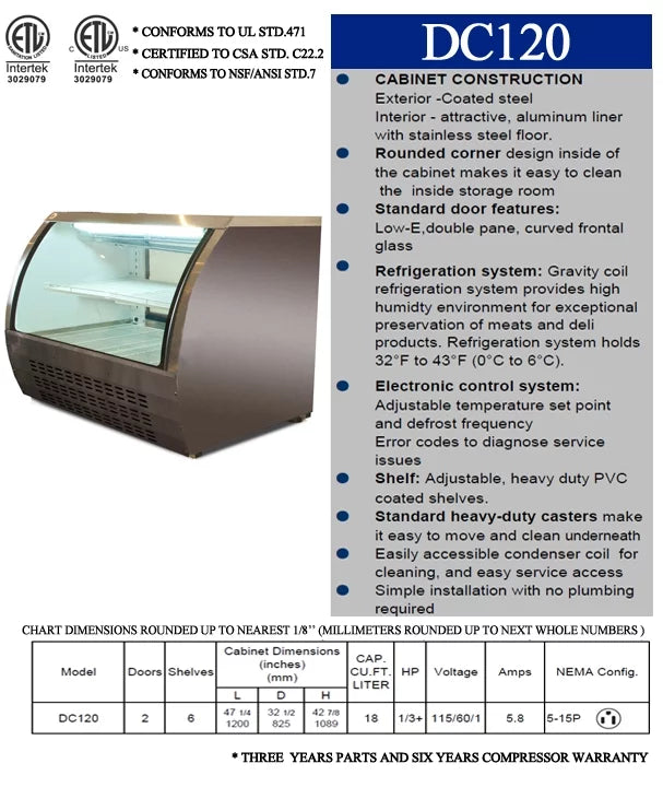 18 Cu Ft 48 ins Commercial Refrigerator Display Case with Curved Glass W757