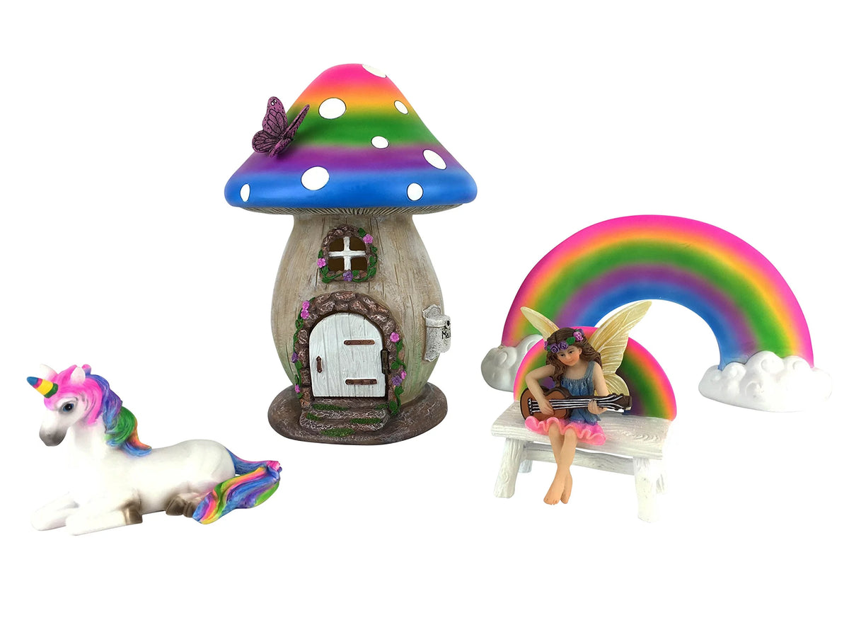 Miniature Rainbow Mushroom Fairy House 5-Piece Set R59760