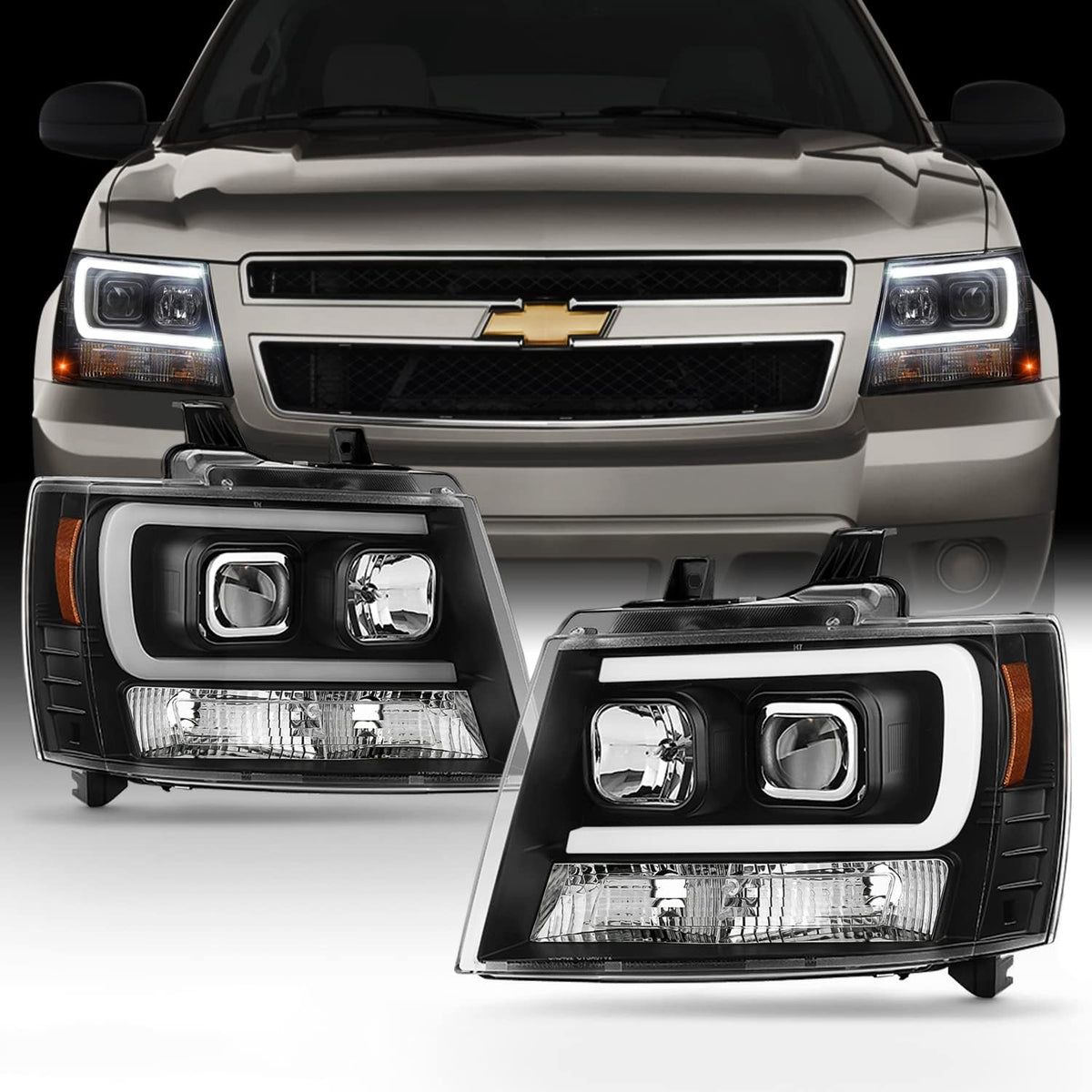 Smoked Lens LED DRL Projector Head Lights Pair H34698