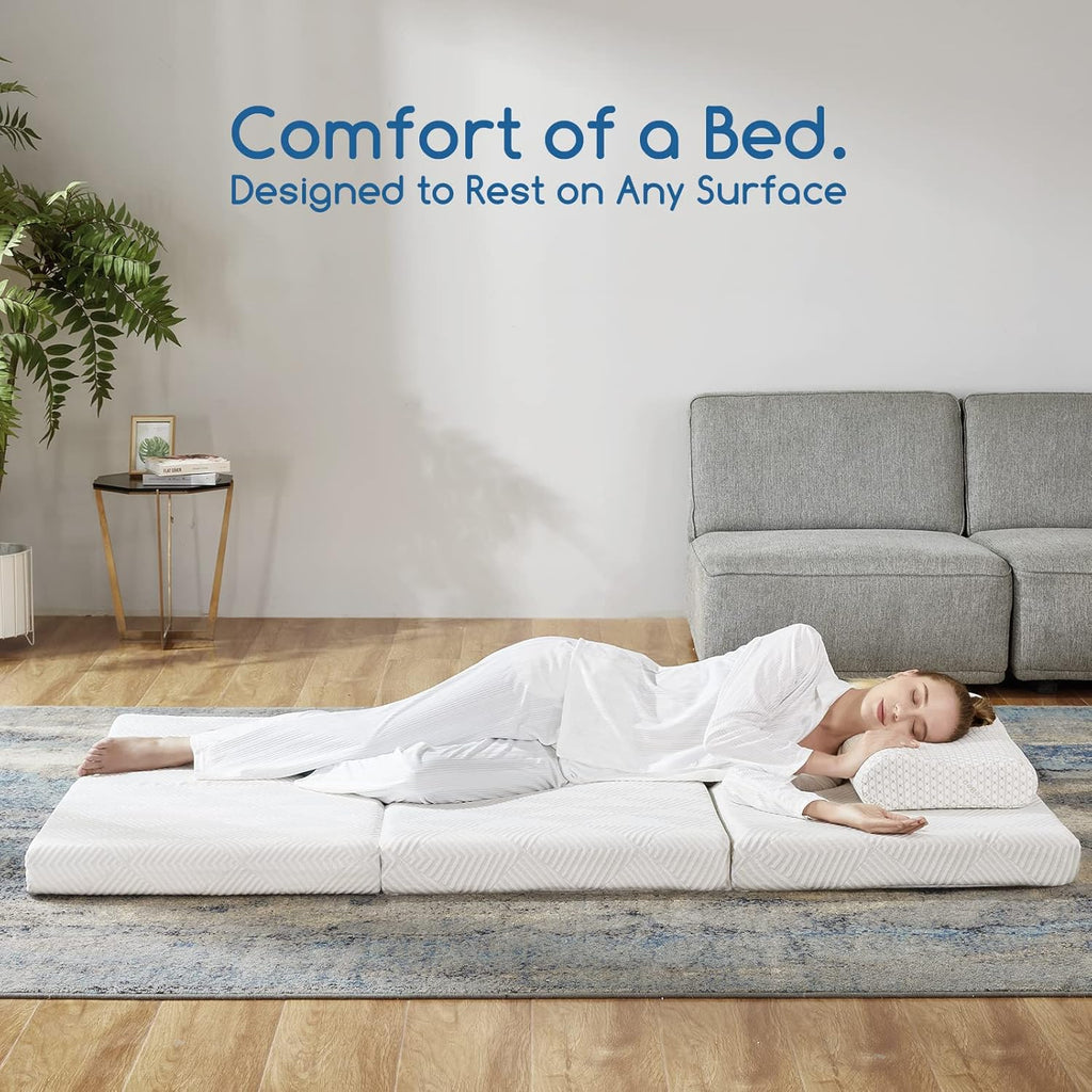 Twin 4 Inch Trifold Gel Memory Foam Mattress Topper with Breathable Cover U3294