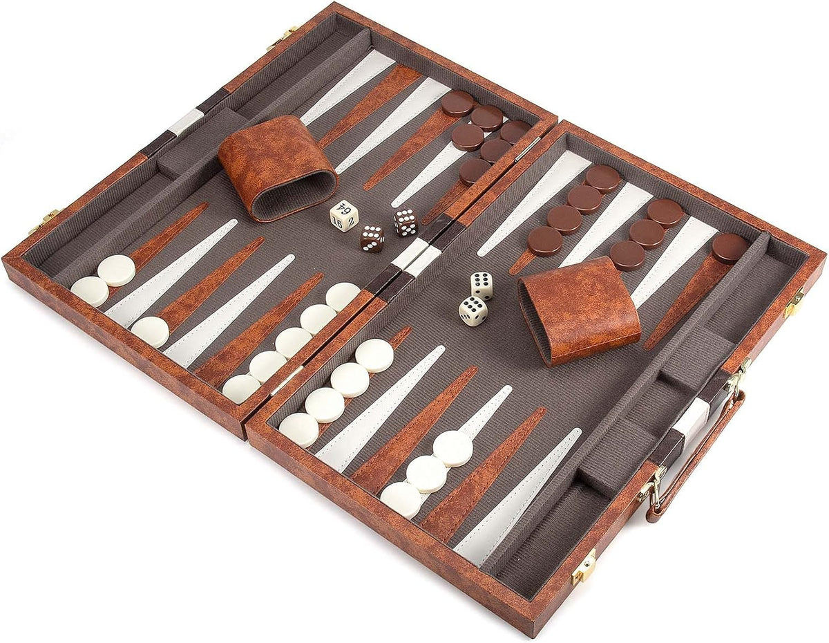 15 Inches Classic Backgammon Set with Leather Case F308523