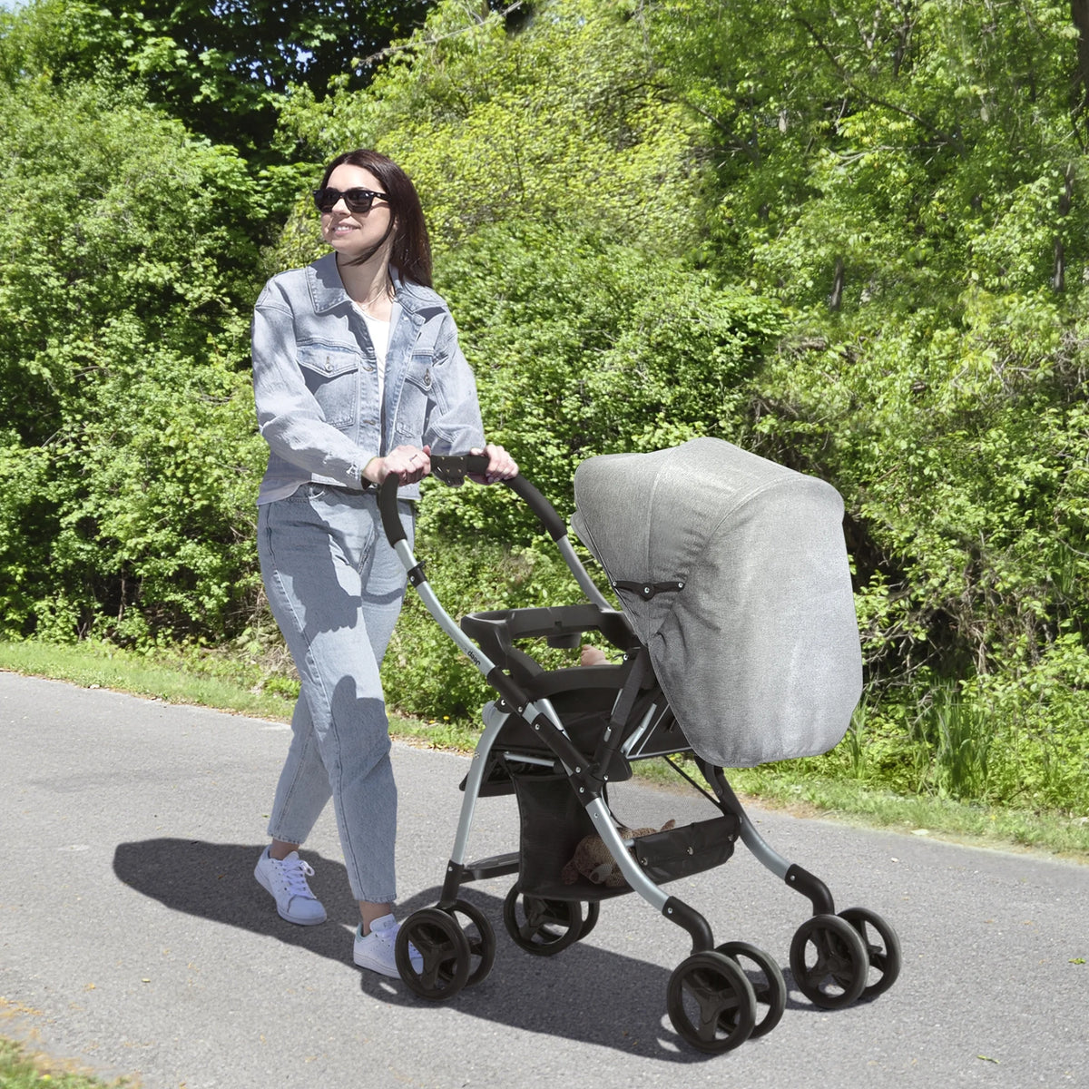 Grey Tweed Reversible Handle Stroller I149957