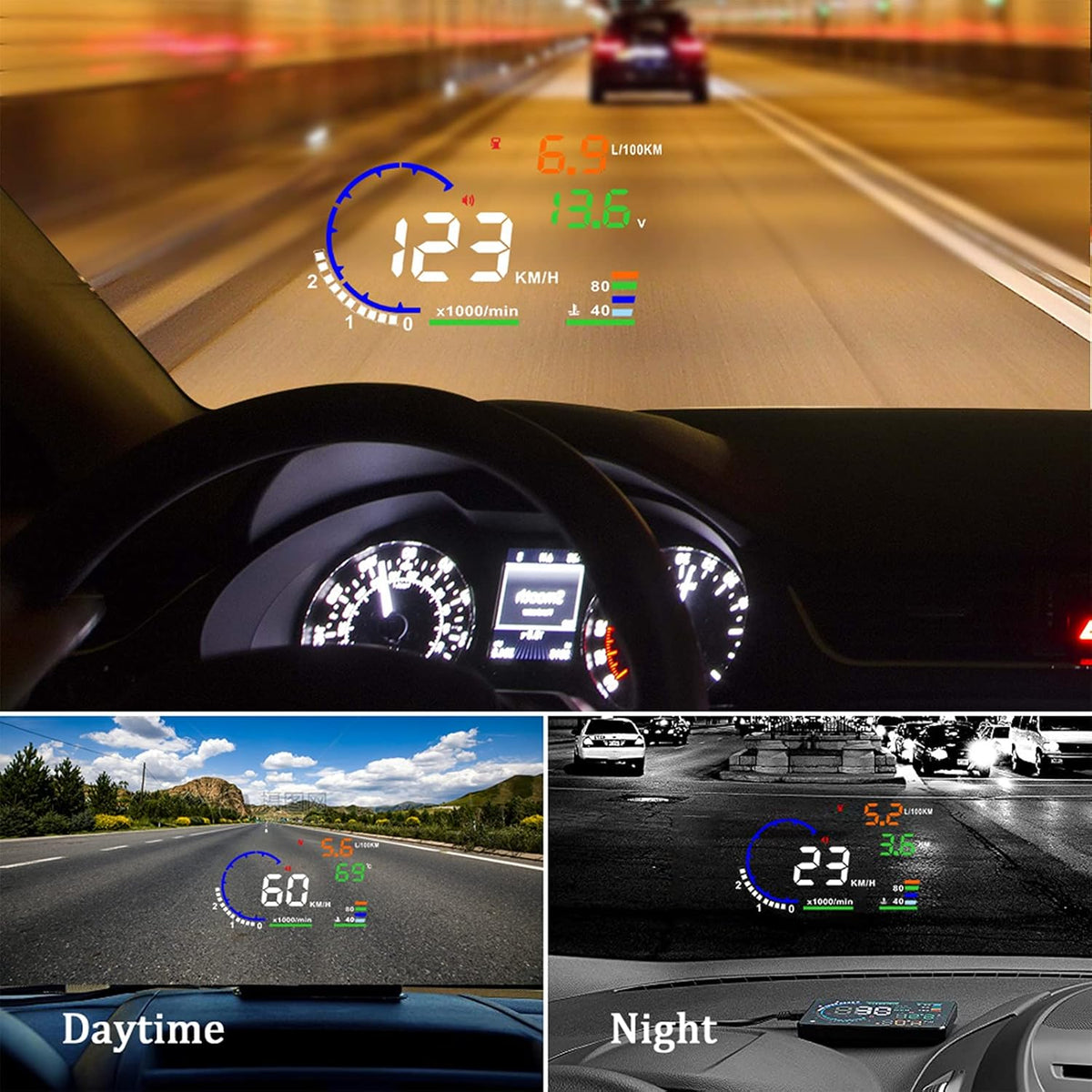 5.5 inches Multi Color Car HUD Windshield Screen Display D7076