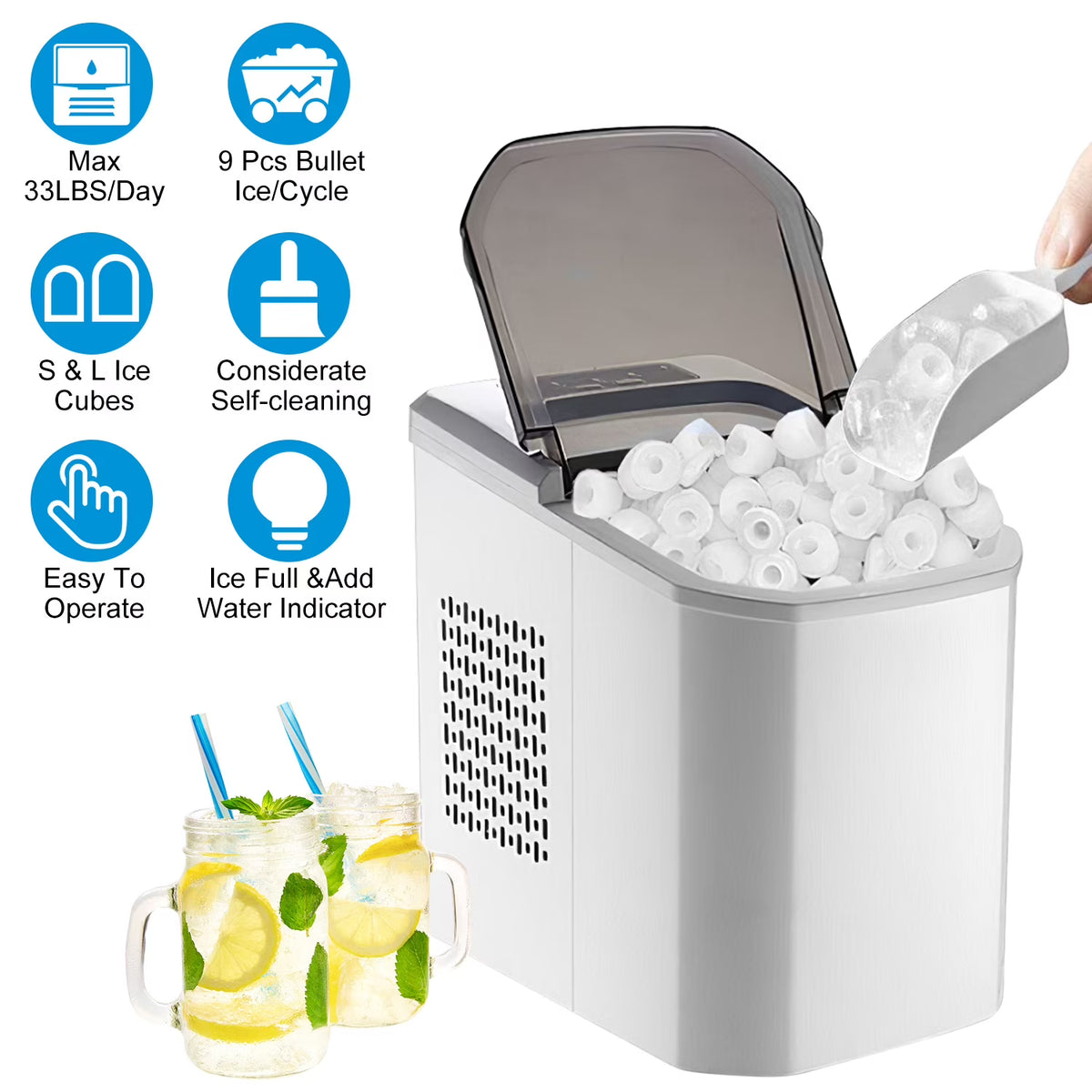 Portable Countertop Ice Maker with Ice Scoop and Basket V367687