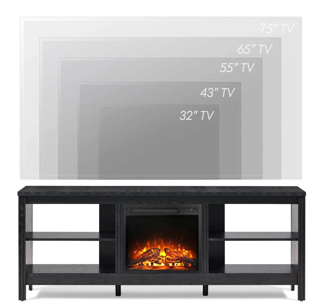 Black 70 inch Wood Fireplace TV Stand with 4 Storage J830927