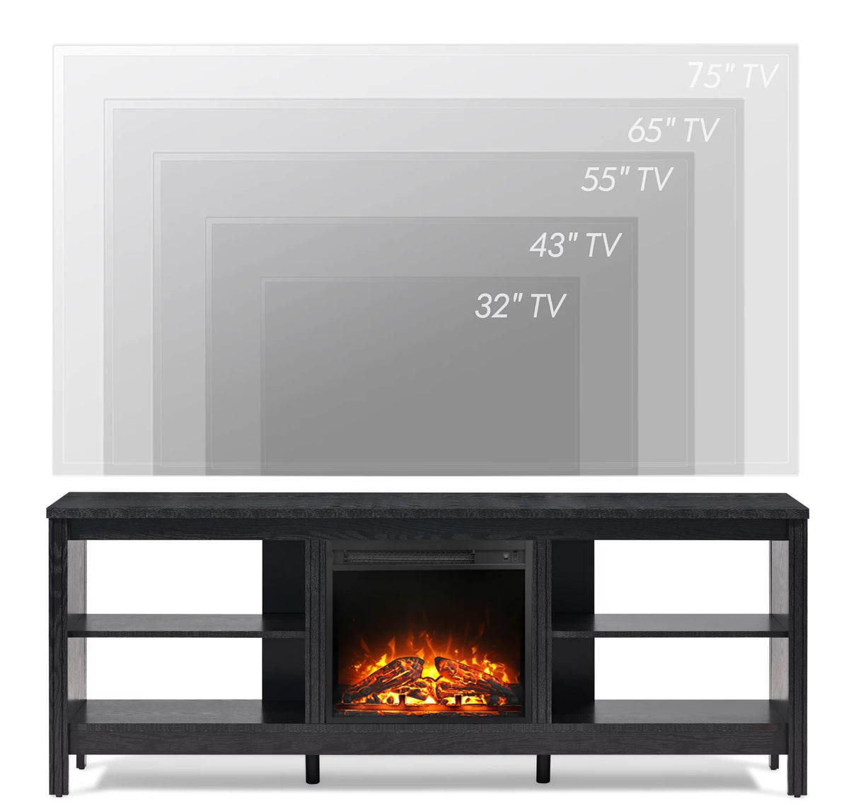 Black 70 inch Wood Fireplace TV Stand with 4 Storage J830927