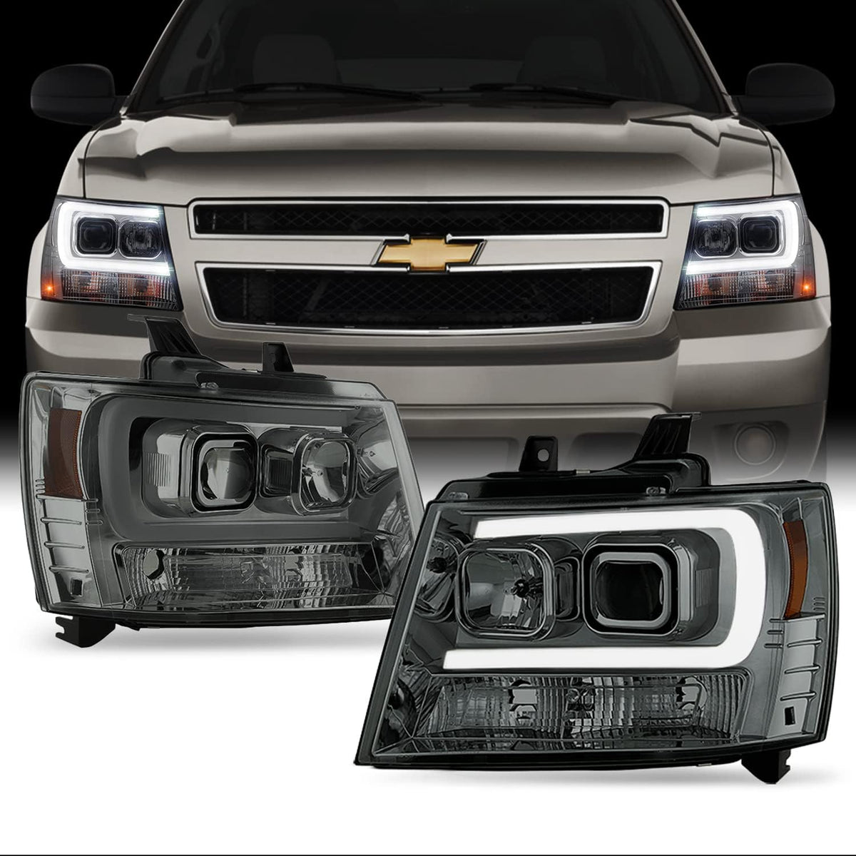 Smoked Lens LED DRL Projector Head Lights Pair H34698