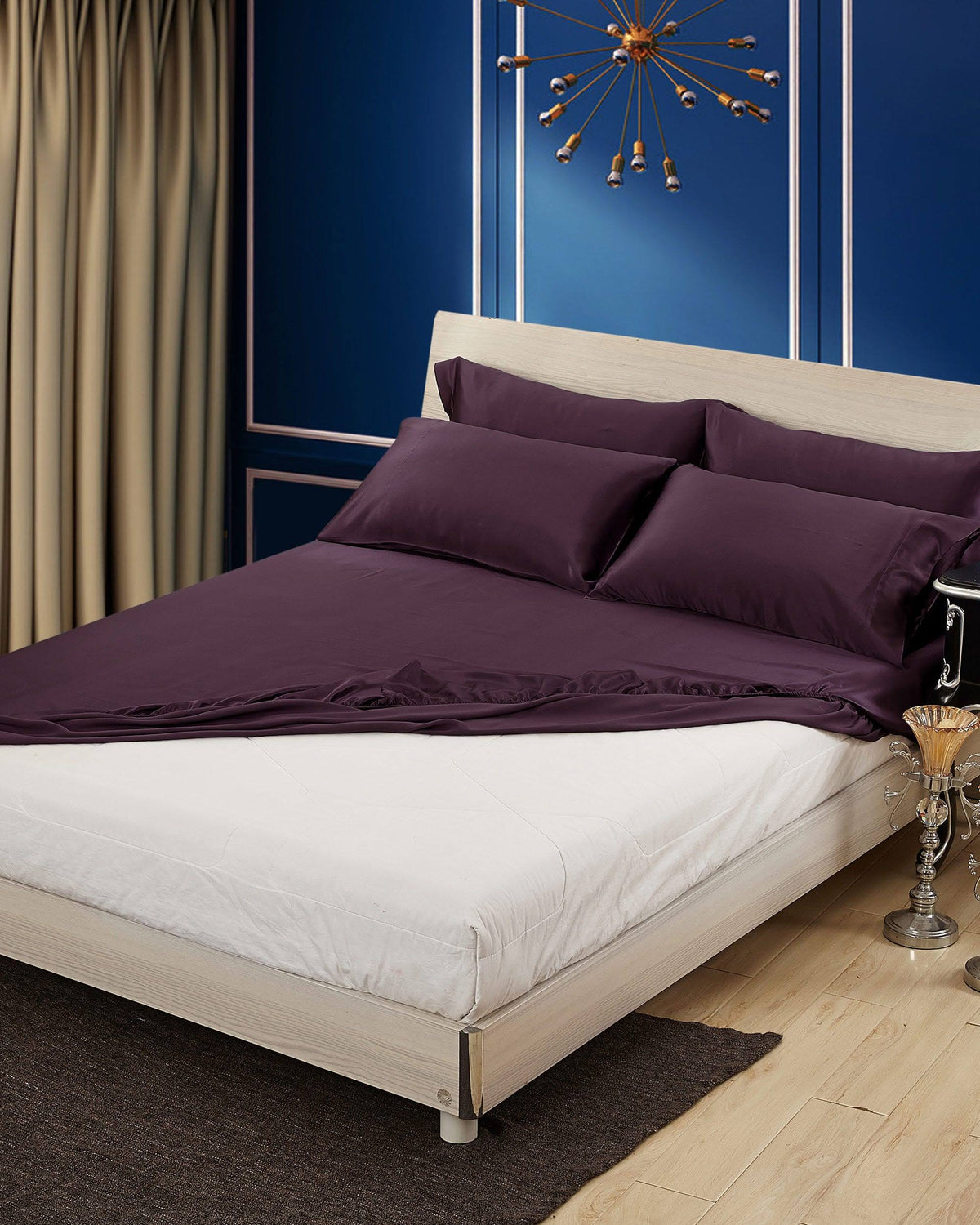 100% 19 Momme Silk Sheets Cal.King Deep Purple I717