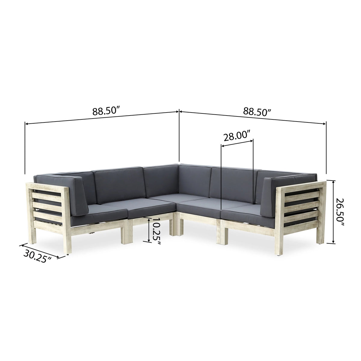 5 Piece Acacia Wood Sectional Sofa Set with Cushions E3841
