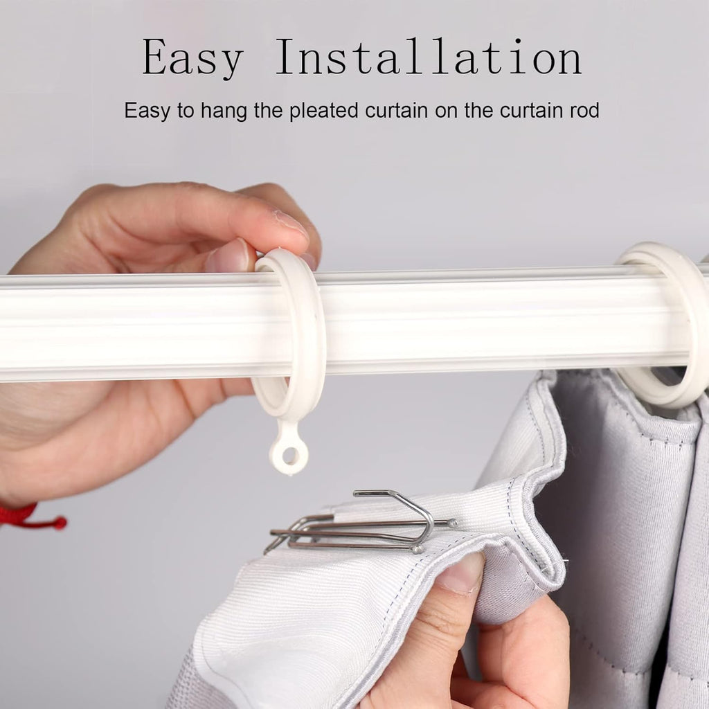 White 10 Yards Pleater Tape with 30 Pcs Stainless Steel 4 Prongs Hooks E1248