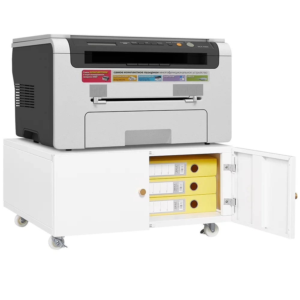 White Printer Stand with Storage Cabinet and Wheels I310
