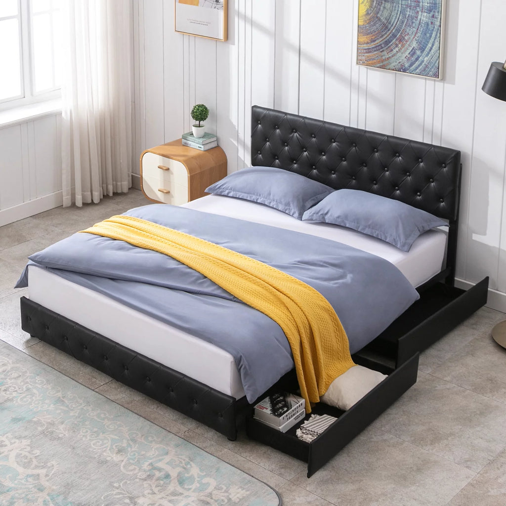Black King Storage Bed Frame with 4 Drawers P781