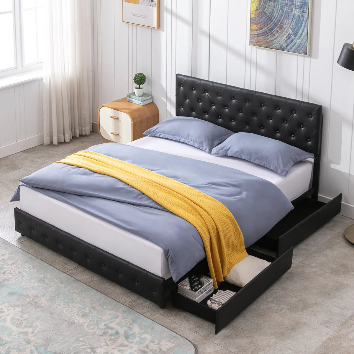 Black King Storage Bed Frame with 4 Drawers P781