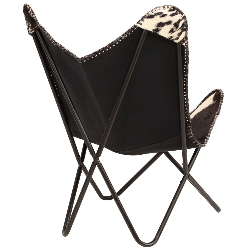 Butterfly Chair Black and White Genuine Goat Leather I8582