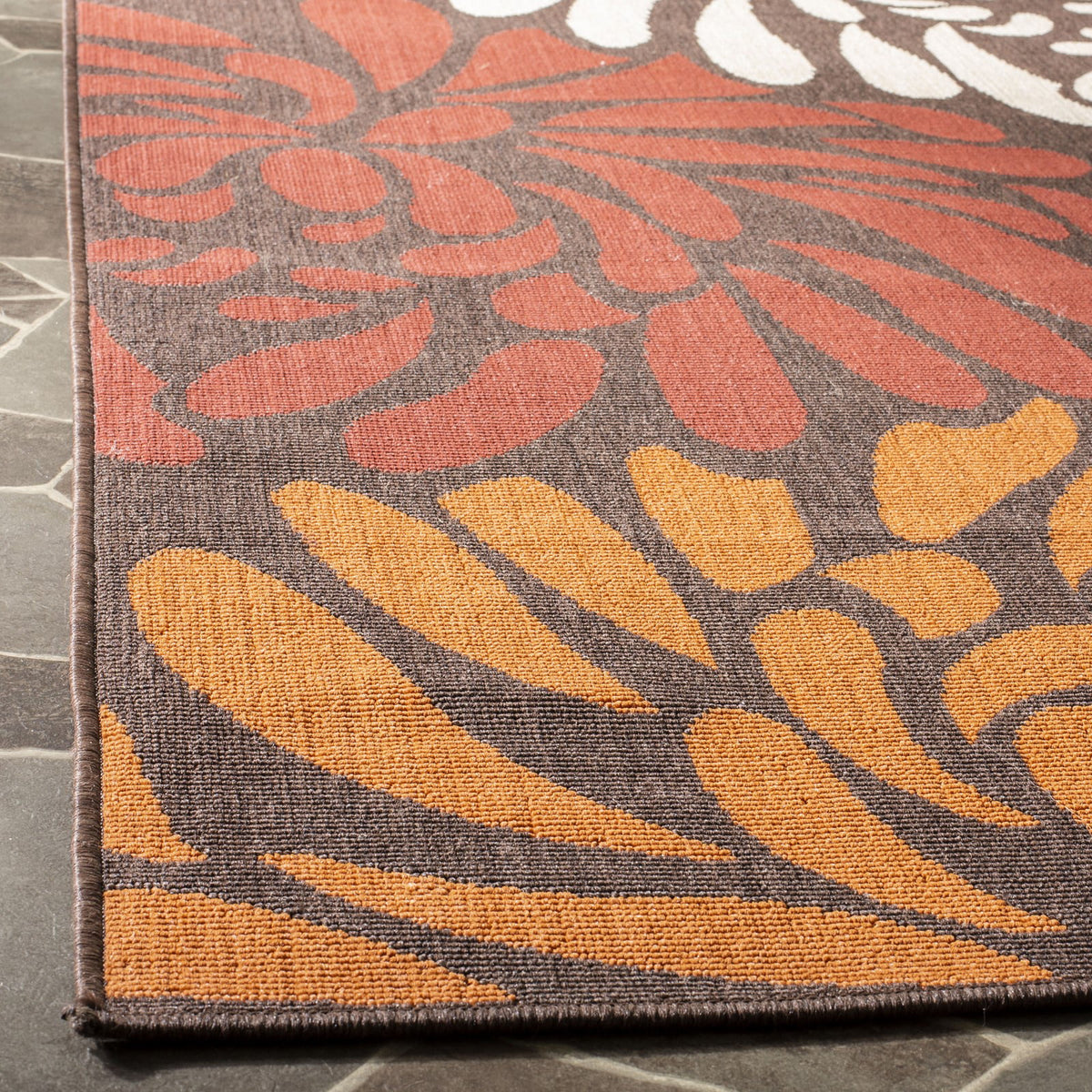 Chocolate Terracotta Floral Indoor/Outdoor Area Rug D15569