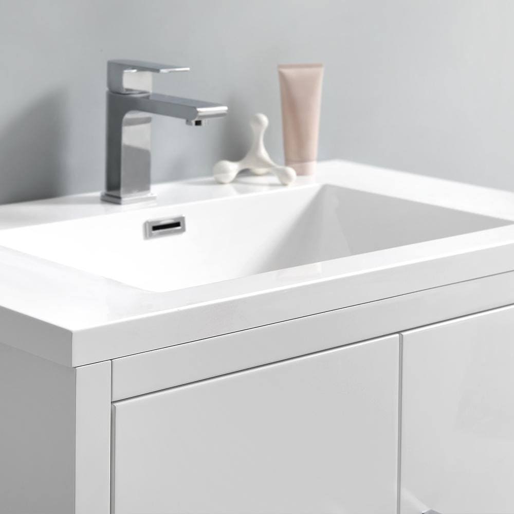 Glossy White Free Standing Bathroom Cabinet with Integrated Sink B18234