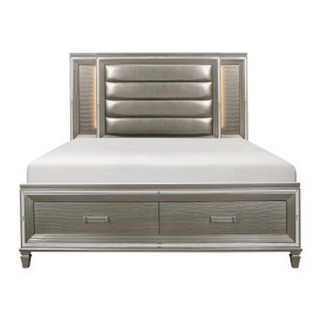 Queen Platform Bed with LED Headboard and 2 Drawer Footboard G544