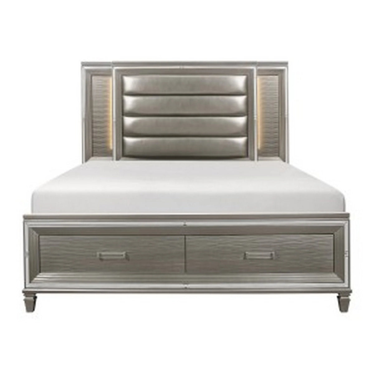 Queen Platform Bed with LED Headboard and 2 Drawer Footboard G544