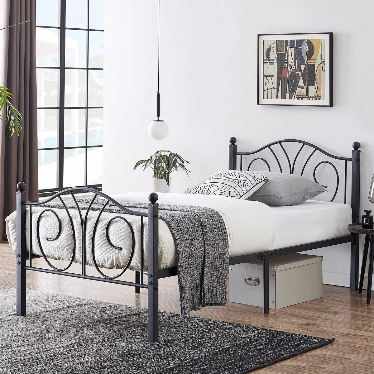 Twin Metal Platform Bed with Headboard and Footboard F5495