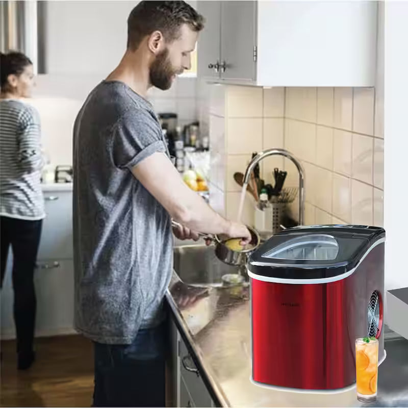 Portable Counter Top Ice Maker in Red Stainless S71685