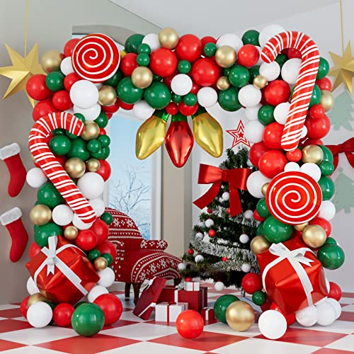 152Pcs Red White Green Gold Balloons Garland Kit O568631
