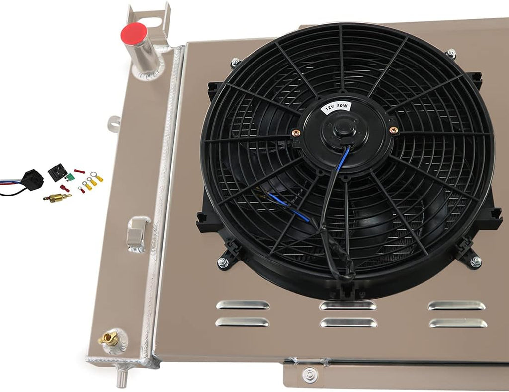 Full Aluminum Radiator & Fan Shroud & Thermostat Relay Kit N136