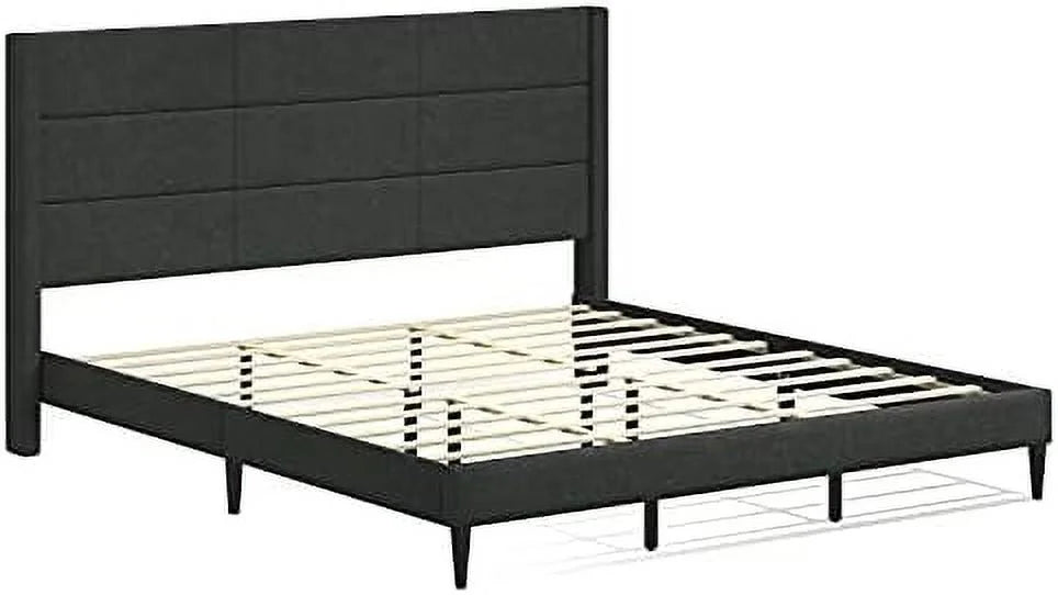 Gray King Upholstered Platform Bed Frame T88719