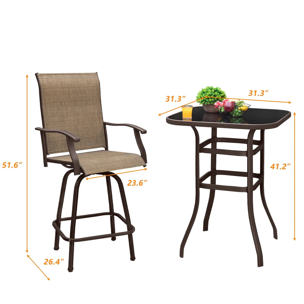 Tan Metal Bistro Chair and Table Set of Three Y349