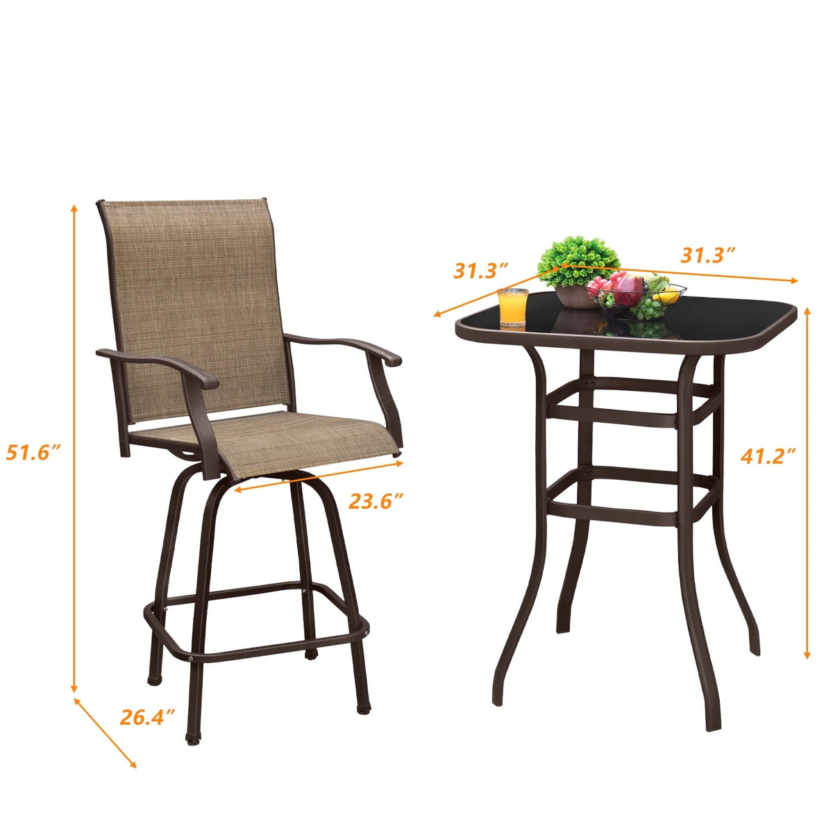 Tan Metal Bistro Chair and Table Set of Three Y349