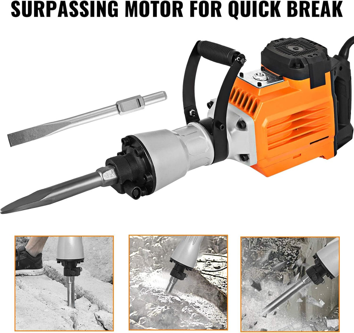 2200W Electric Demolition Hammer Concrete Breaker with Flat Chisel Bull Point Chisel N168