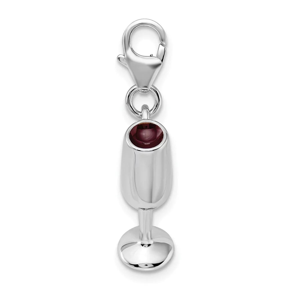 Sterling Silver Enameled Red Wine Glass Charm Pendant T920994
