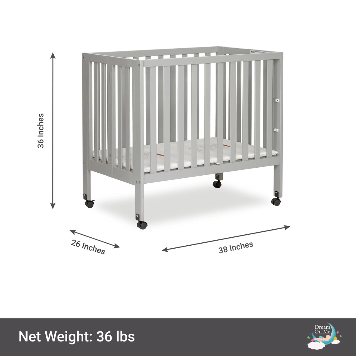 Pebble Grey Folding Crib V7402