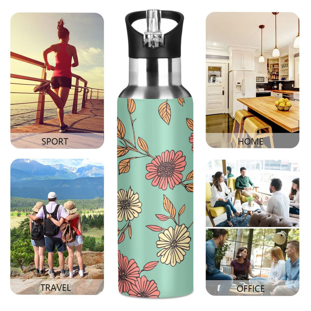 20 oz Insulated Stainless Steel Water Bottle with Straw Lid V668