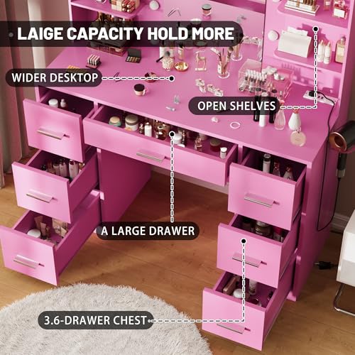 White Vanity Desk with Mirror, LED Lights, 7 Drawers and 6 Storage Shelves M659183