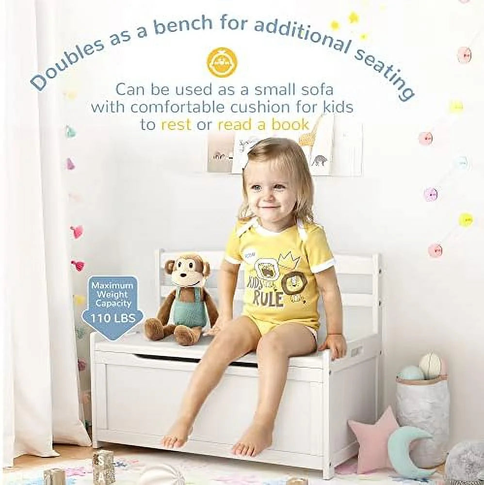 White Rubber Wood Toy Box V325418