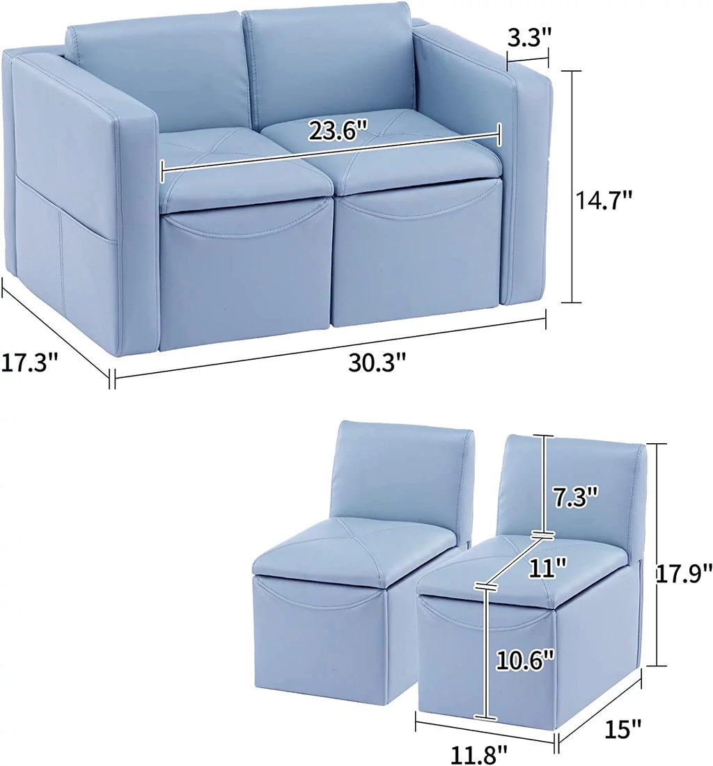 Kids 2-in-1 Sofa Convert to Table & 2 Chairs with Storage Box R14997