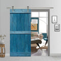 Stained Wooden Sliding Barn Door with Hardware Kit (Ocean Blue - 24 x 84) P285043